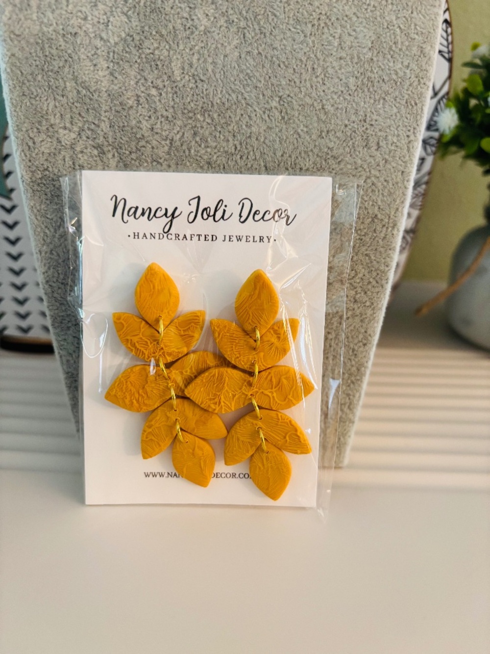 Polymer Clay Yellow Leaf Earrings